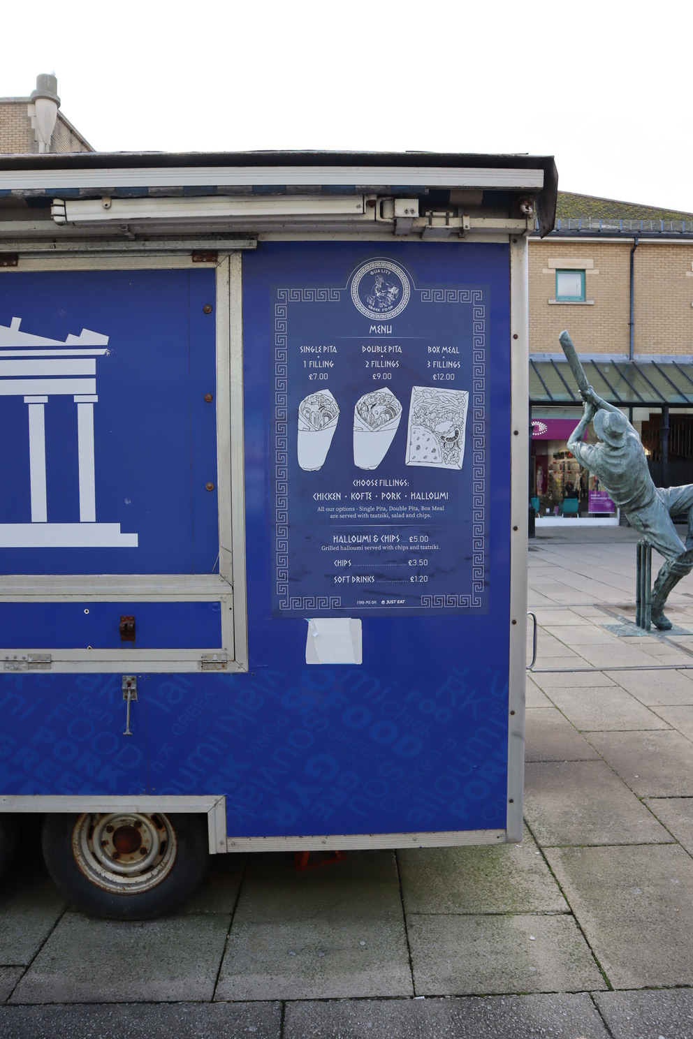 Close-up of custom hand-drawn illustrations for Greek food van menu in Hastings
